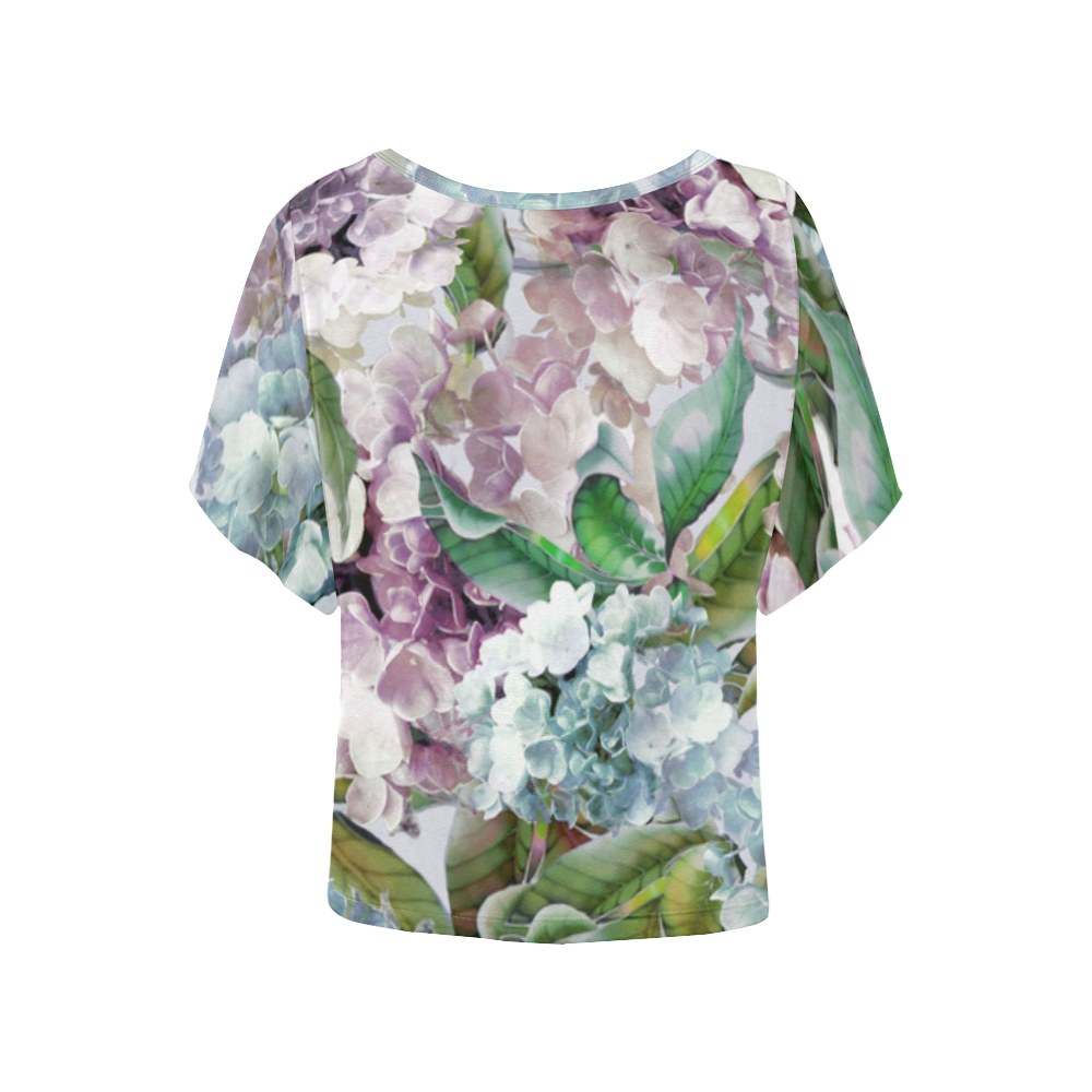 Hydrangea Summer Women's Batwing-Sleeved Blouse T shirt (Model T44)