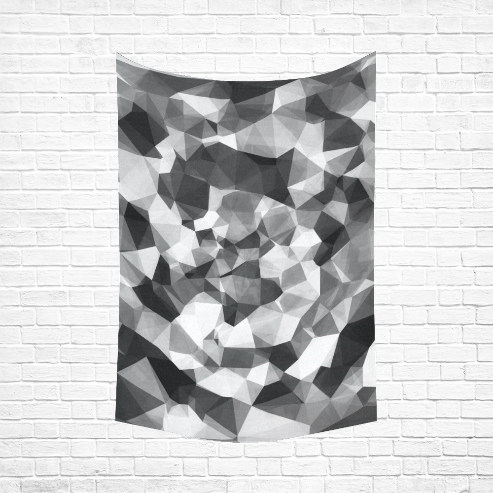 contemporary geometric polygon abstract pattern in black and white Cotton Linen Wall Tapestry 60"x 90"