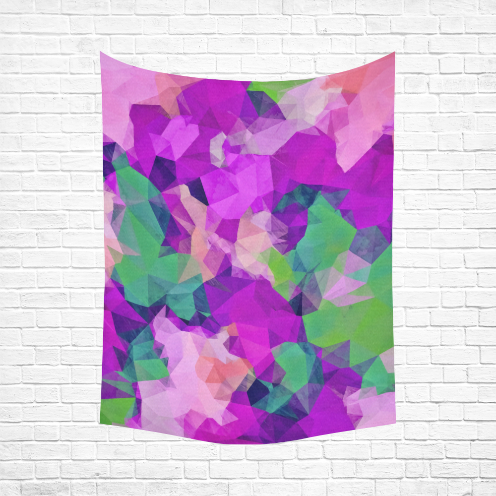 psychedelic geometric polygon pattern abstract in pink purple green Cotton Linen Wall Tapestry 60"x 80"