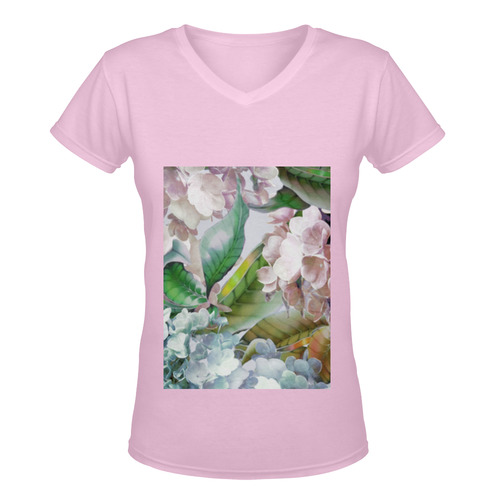 Hydrangea Summer Women's Deep V-neck T-shirt (Model T19)