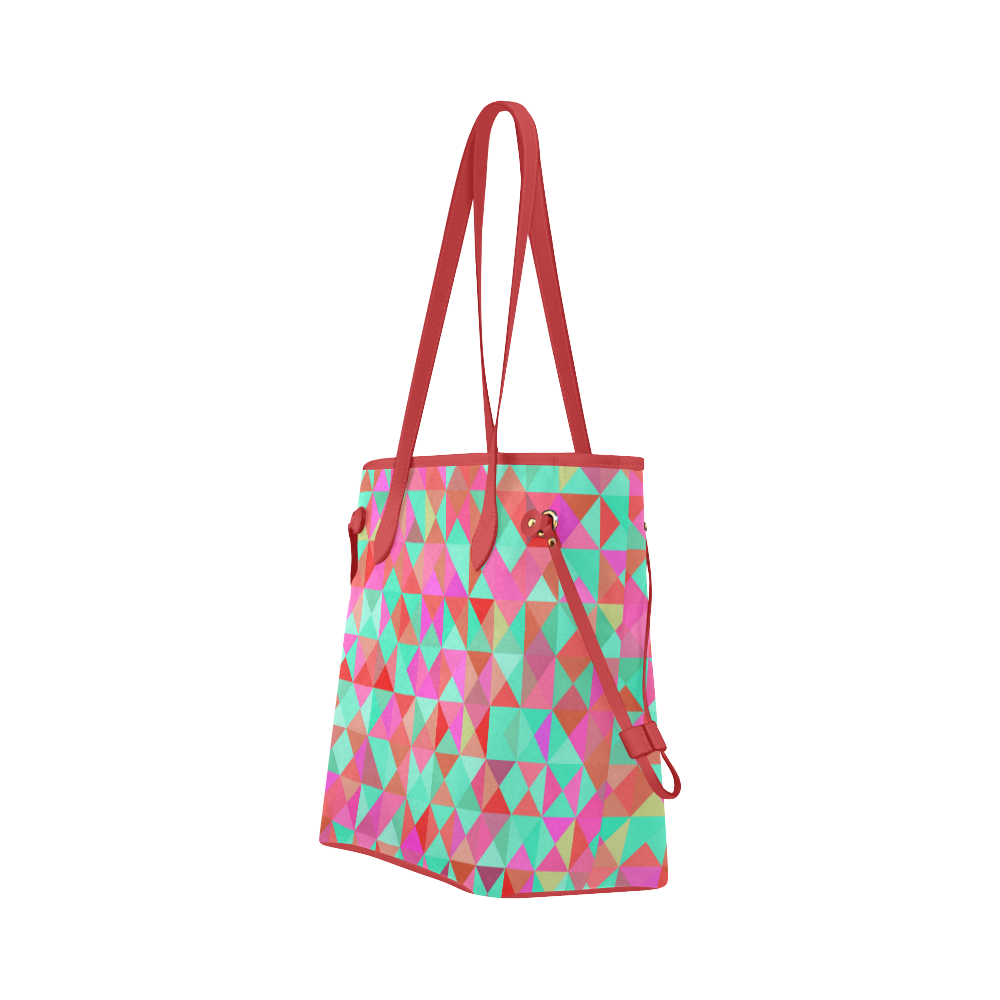 Pink Aqua Abstract Geometric Pattern Clover Canvas Tote Bag (Model 1661)