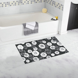 vintage skull and rose abstract pattern in black and white Bath Rug 16''x 28''