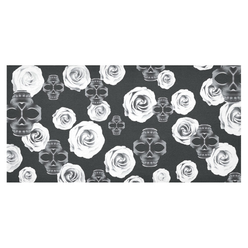 vintage skull and rose abstract pattern in black and white Cotton Linen Tablecloth 60"x120"