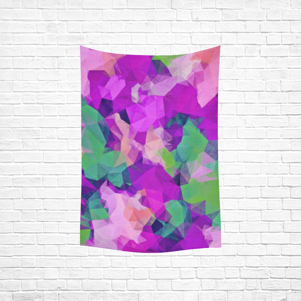 psychedelic geometric polygon pattern abstract in pink purple green Cotton Linen Wall Tapestry 40"x 60"