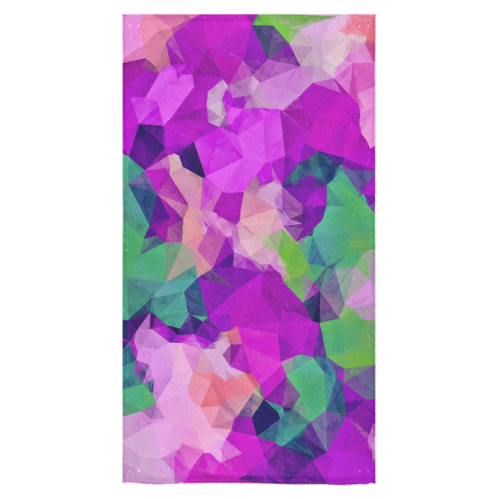 psychedelic geometric polygon pattern abstract in pink purple green Bath Towel 30"x56"