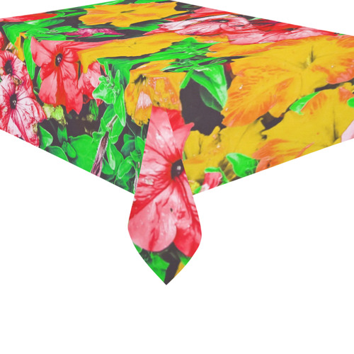 closeup flower abstract background in pink red yellow with green leaves Cotton Linen Tablecloth 60"x 84"