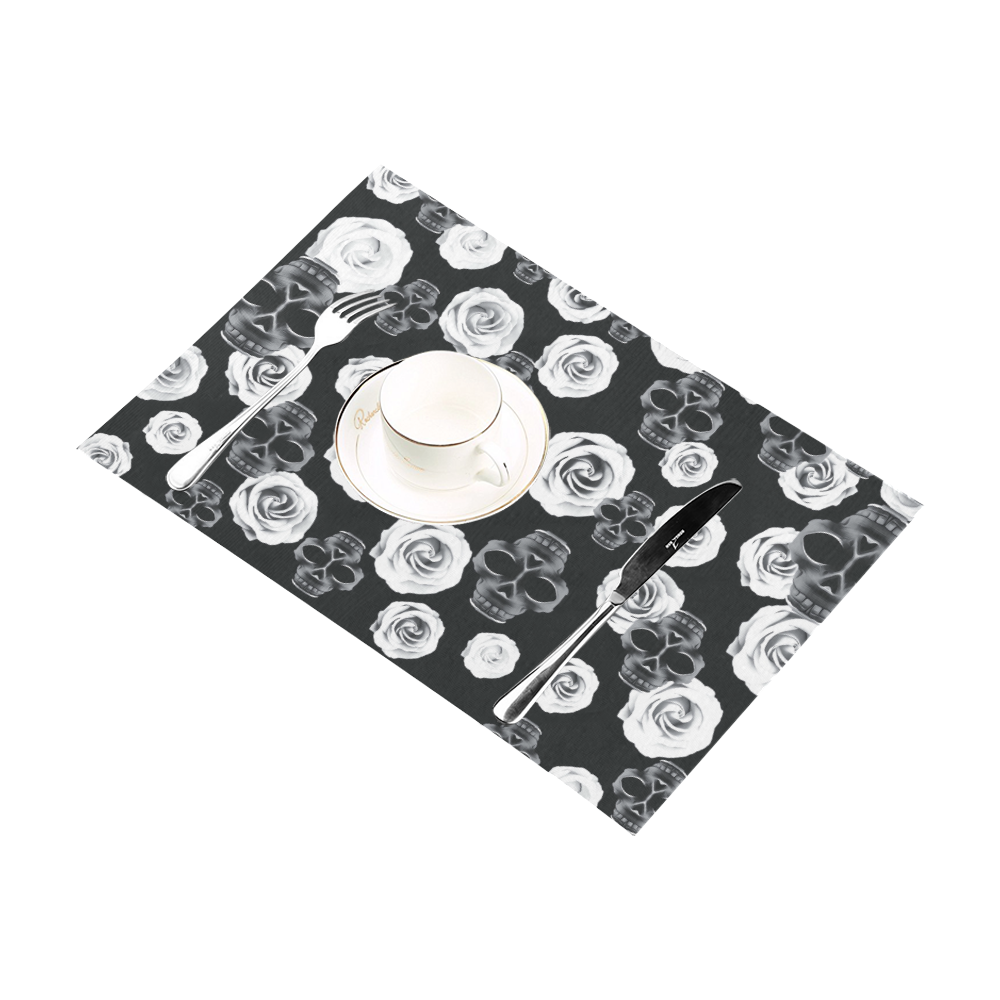 vintage skull and rose abstract pattern in black and white Placemat 12’’ x 18’’ (Set of 6)