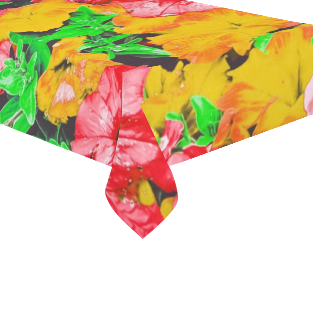 closeup flower abstract background in pink red yellow with green leaves Cotton Linen Tablecloth 60"x120"