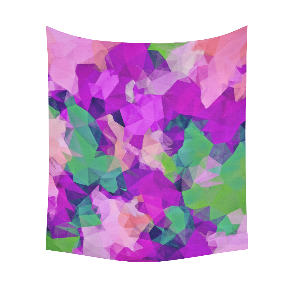 psychedelic geometric polygon pattern abstract in pink purple green Cotton Linen Wall Tapestry 51"x 60"