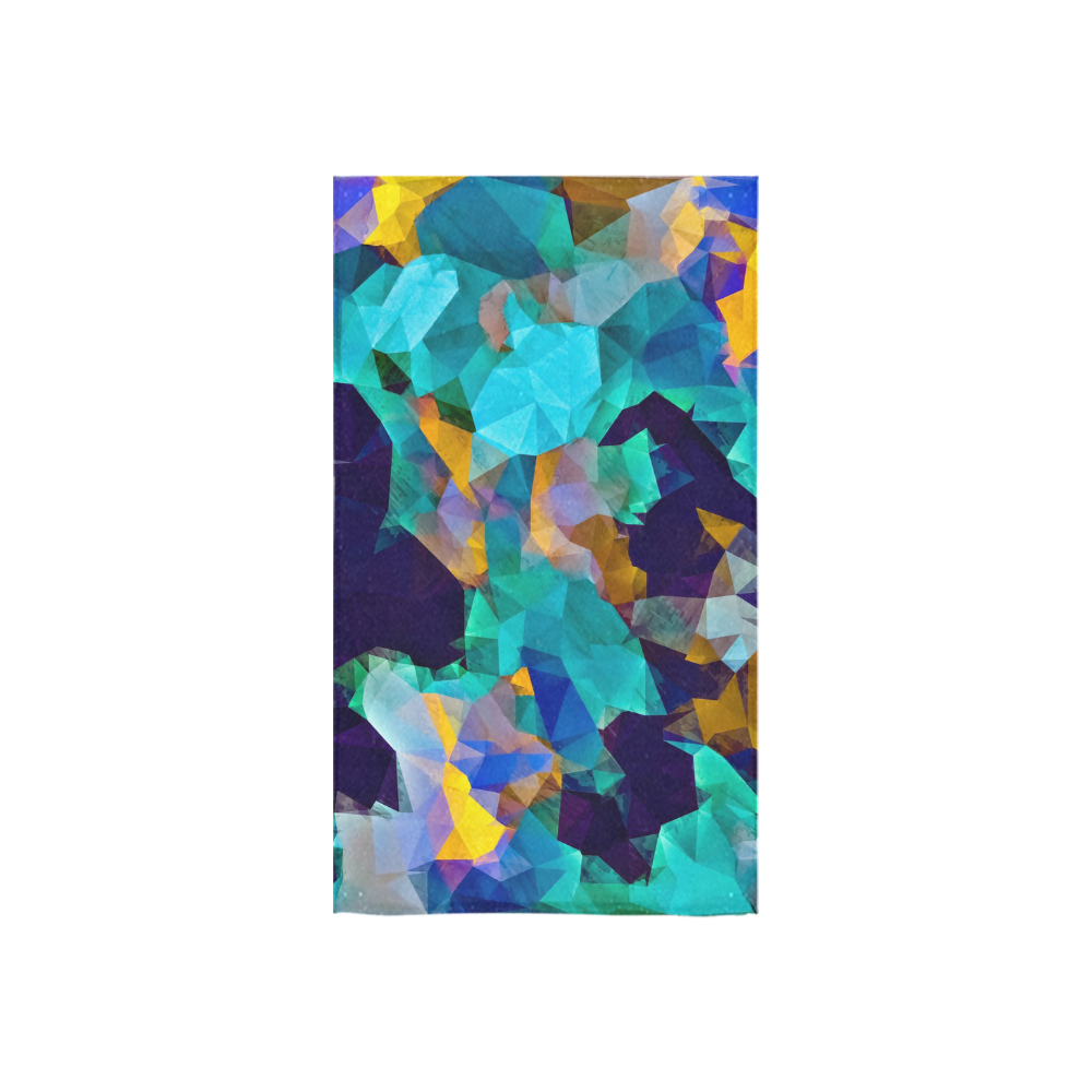 psychedelic geometric polygon abstract pattern in green blue brown yellow Custom Towel 16"x28"