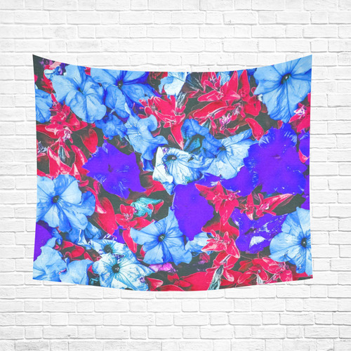 closeup flower texture abstract in blue purple red Cotton Linen Wall Tapestry 60"x 51"