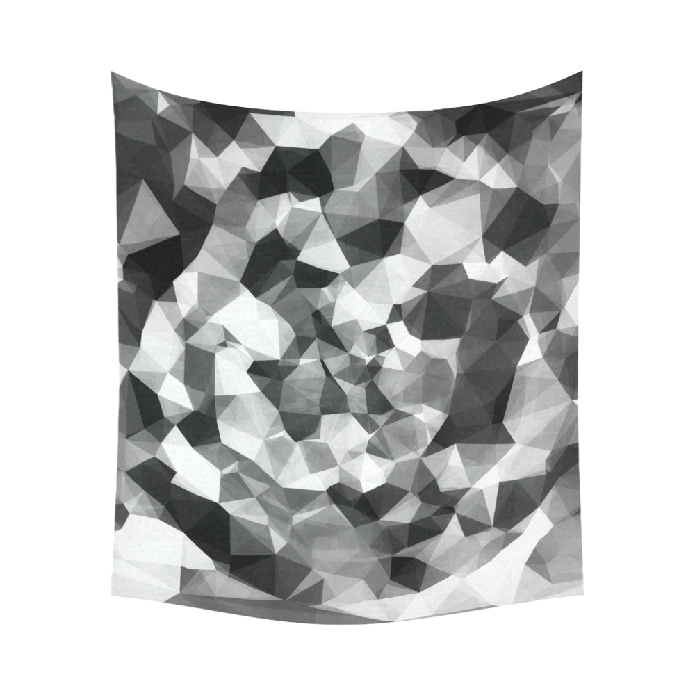 contemporary geometric polygon abstract pattern in black and white Cotton Linen Wall Tapestry 60"x 51"