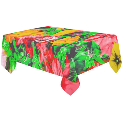 closeup flower abstract background in pink red yellow with green leaves Cotton Linen Tablecloth 60"x120"