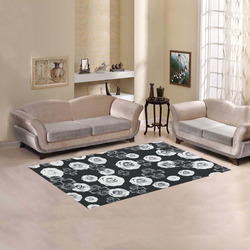 vintage skull and rose abstract pattern in black and white Area Rug 5'x3'3''