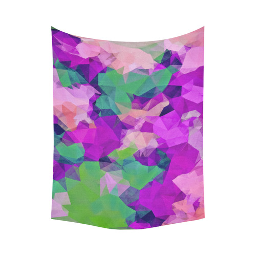 psychedelic geometric polygon pattern abstract in pink purple green Cotton Linen Wall Tapestry 80"x 60"