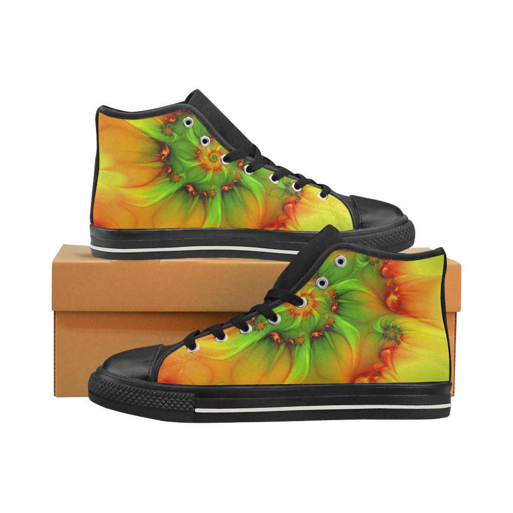 Hot Summer Green Orange Abstract Colorful Fractal High Top Canvas Shoes for Kid (Model 017)