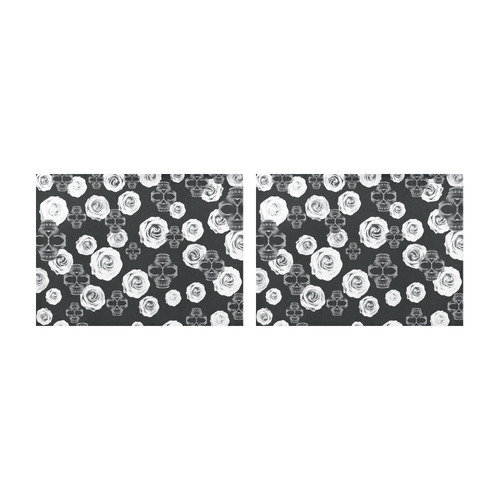 vintage skull and rose abstract pattern in black and white Placemat 14’’ x 19’’ (Set of 2)
