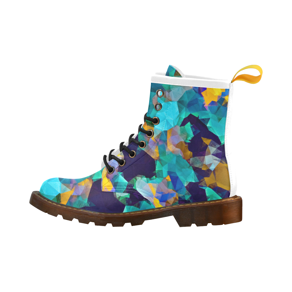 psychedelic geometric polygon abstract pattern in green blue brown yellow High Grade PU Leather Martin Boots For Women Model 402H