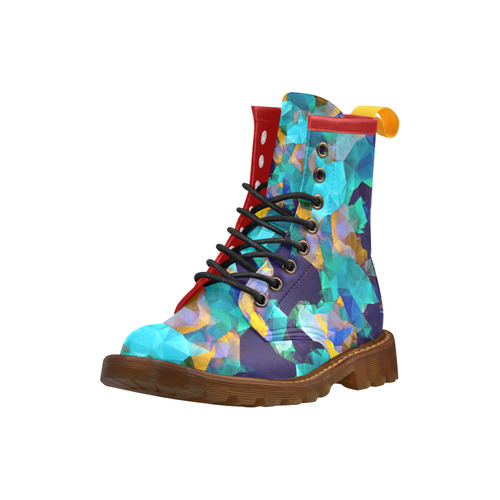 psychedelic geometric polygon abstract pattern in green blue brown yellow High Grade PU Leather Martin Boots For Women Model 402H