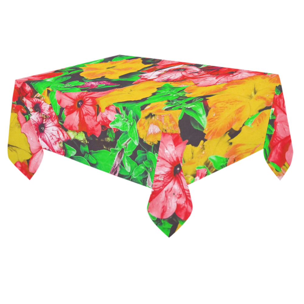 closeup flower abstract background in pink red yellow with green leaves Cotton Linen Tablecloth 60"x 84"