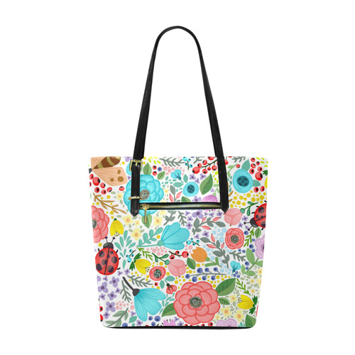 Colorful Floral Pattern With Ladybugs Euramerican Tote Bag/Small (Model 1655)
