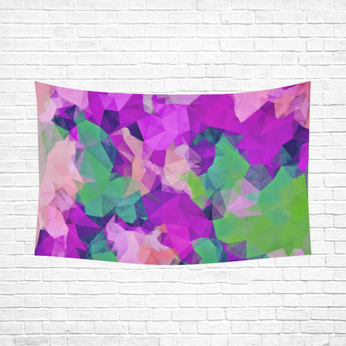 psychedelic geometric polygon pattern abstract in pink purple green Cotton Linen Wall Tapestry 90"x 60"