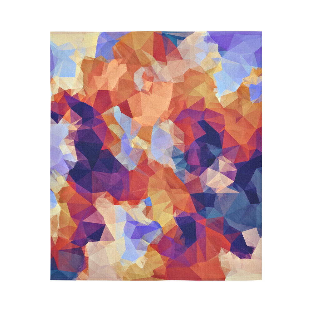psychedelic geometric polygon pattern abstract in orange brown blue purple Cotton Linen Wall Tapestry 51"x 60"