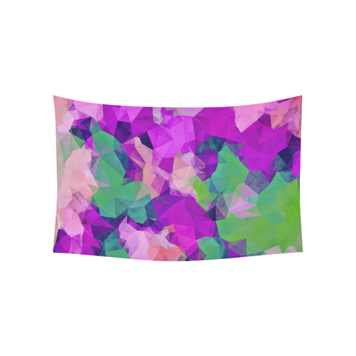 psychedelic geometric polygon pattern abstract in pink purple green Cotton Linen Wall Tapestry 60"x 40"