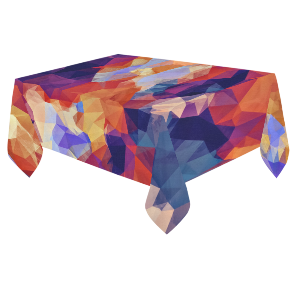 psychedelic geometric polygon pattern abstract in orange brown blue purple Cotton Linen Tablecloth 60"x 84"