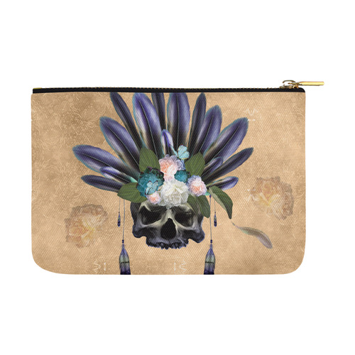 Cool skull with feathers and flowers Carry-All Pouch 12.5''x8.5''