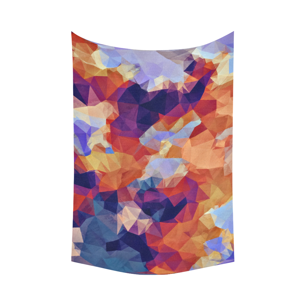 psychedelic geometric polygon pattern abstract in orange brown blue purple Cotton Linen Wall Tapestry 90"x 60"