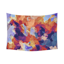 psychedelic geometric polygon pattern abstract in orange brown blue purple Cotton Linen Wall Tapestry 80"x 60"