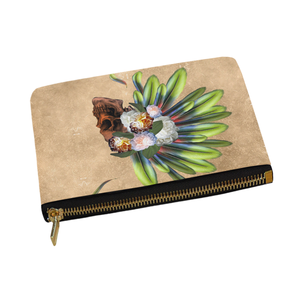 Amazing skull with feathers and flowers Carry-All Pouch 12.5''x8.5''