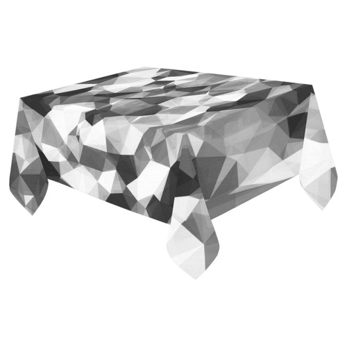 contemporary geometric polygon abstract pattern in black and white Cotton Linen Tablecloth 52"x 70"