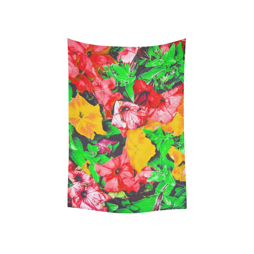 closeup flower abstract background in pink red yellow with green leaves Cotton Linen Wall Tapestry 40"x 60"