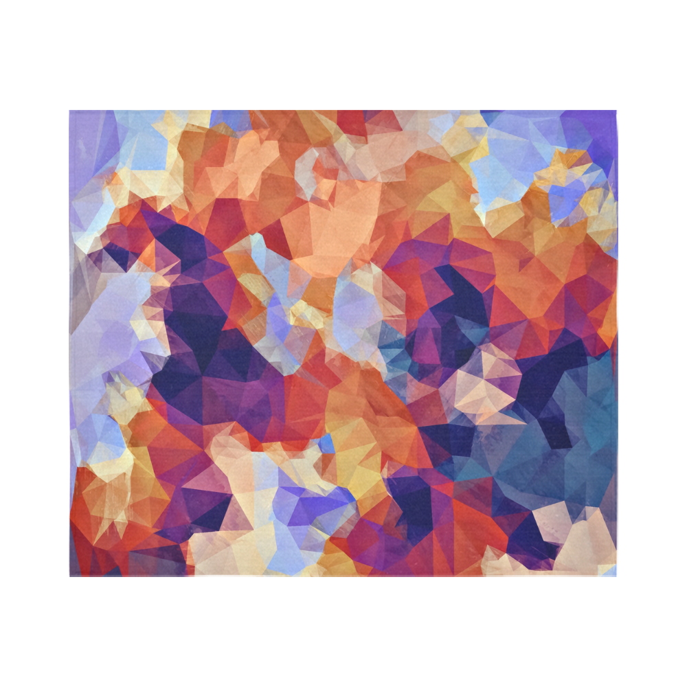 psychedelic geometric polygon pattern abstract in orange brown blue purple Cotton Linen Wall Tapestry 60"x 51"