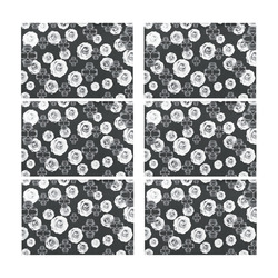 vintage skull and rose abstract pattern in black and white Placemat 12’’ x 18’’ (Set of 6)