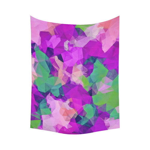 psychedelic geometric polygon pattern abstract in pink purple green Cotton Linen Wall Tapestry 60"x 80"