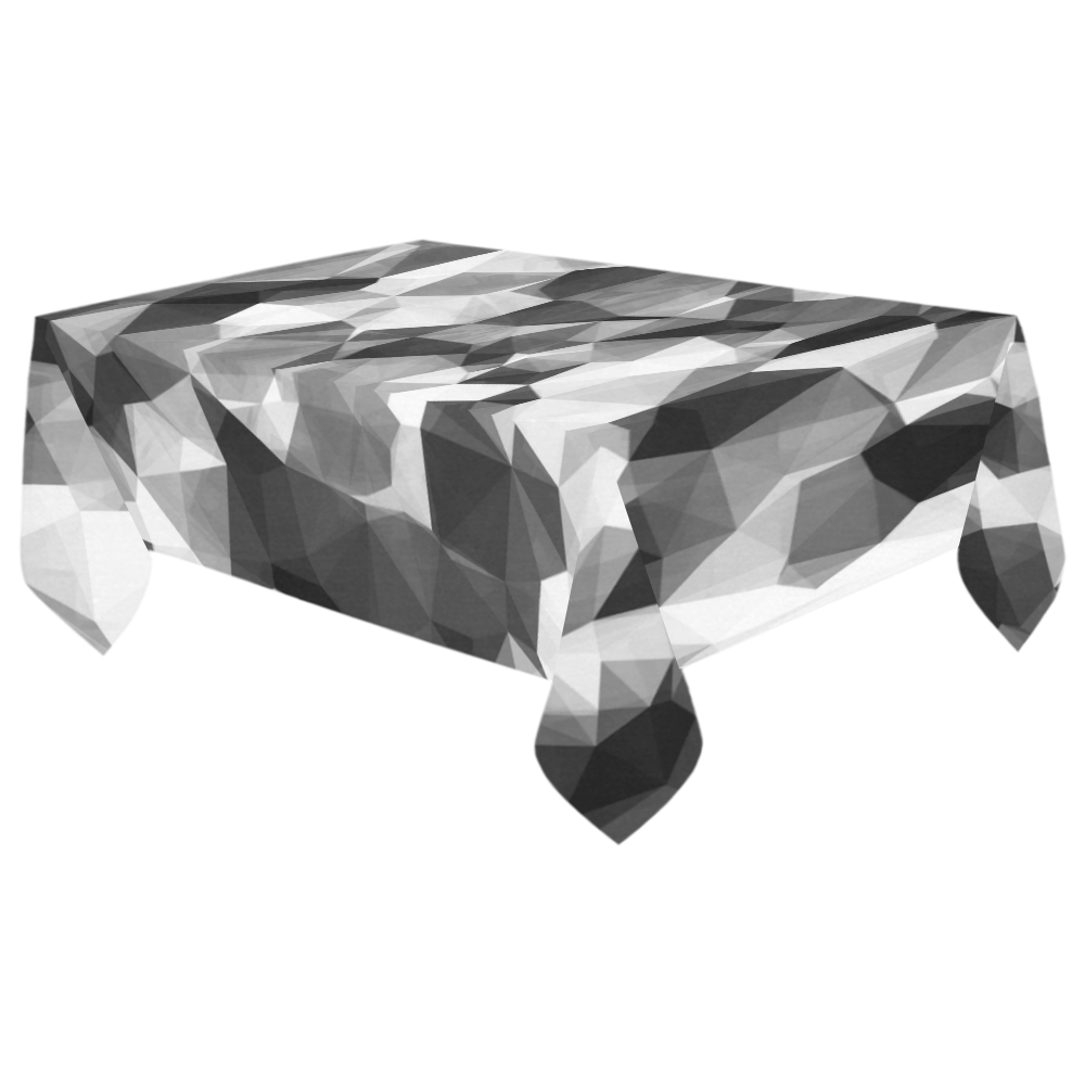 contemporary geometric polygon abstract pattern in black and white Cotton Linen Tablecloth 60"x 104"