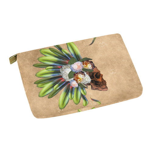 Amazing skull with feathers and flowers Carry-All Pouch 12.5''x8.5''