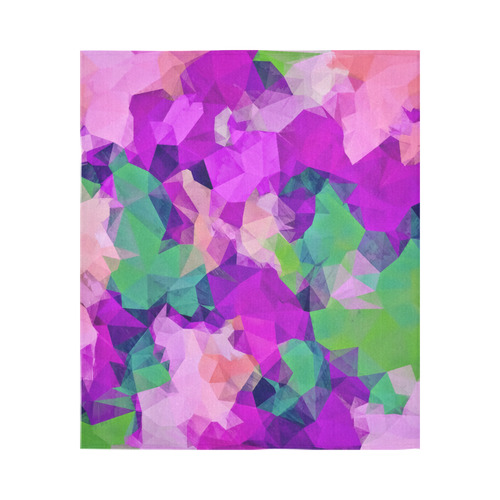 psychedelic geometric polygon pattern abstract in pink purple green Cotton Linen Wall Tapestry 51"x 60"
