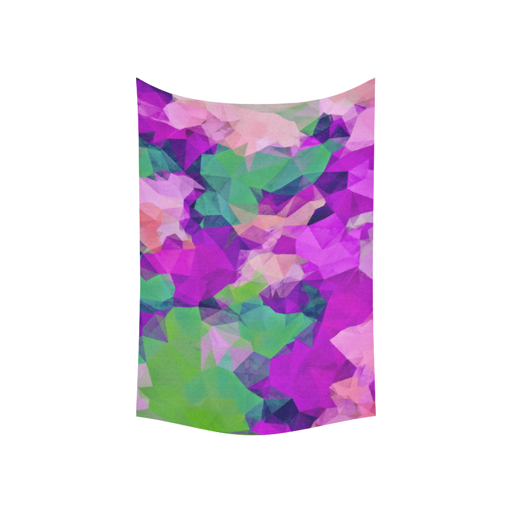 psychedelic geometric polygon pattern abstract in pink purple green Cotton Linen Wall Tapestry 60"x 40"