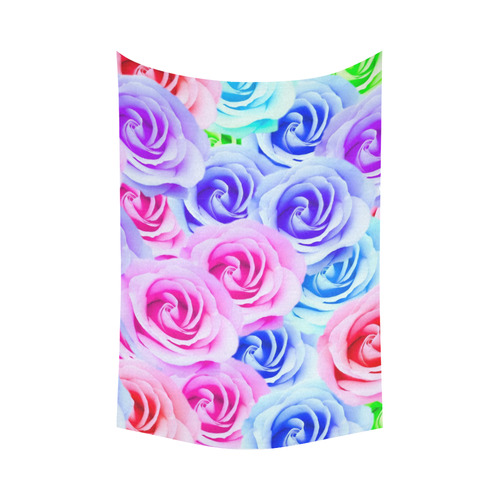 closeup colorful rose texture background in pink purple blue green Cotton Linen Wall Tapestry 90"x 60"