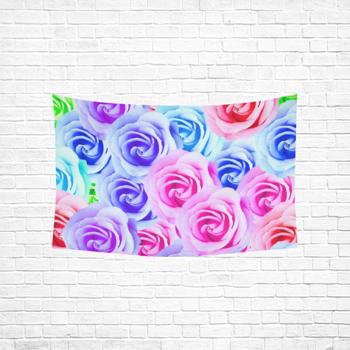 closeup colorful rose texture background in pink purple blue green Cotton Linen Wall Tapestry 60"x 40"