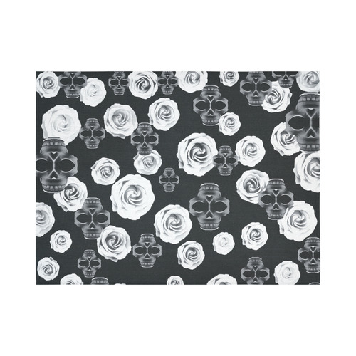 vintage skull and rose abstract pattern in black and white Cotton Linen Wall Tapestry 80"x 60"