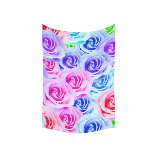 closeup colorful rose texture background in pink purple blue green Cotton Linen Wall Tapestry 60"x 40"