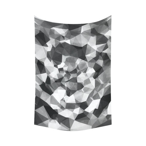 contemporary geometric polygon abstract pattern in black and white Cotton Linen Wall Tapestry 60"x 90"