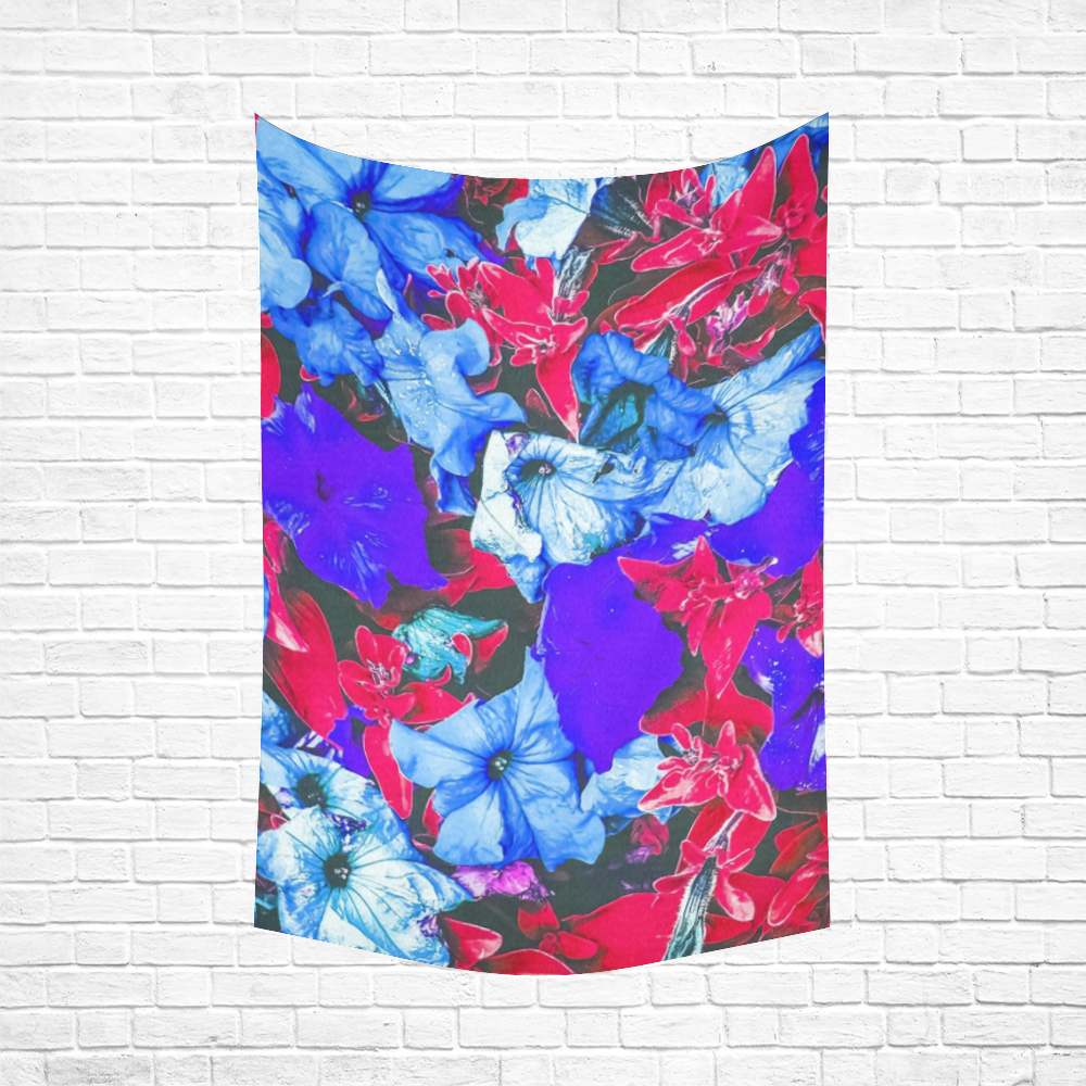closeup flower texture abstract in blue purple red Cotton Linen Wall Tapestry 60"x 90"