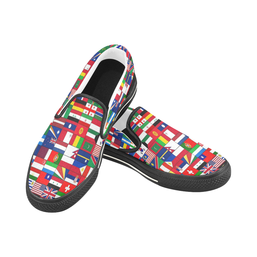 WORLD FLAGS 2 Women's Slip-on Canvas Shoes/Large Size (Model 019)