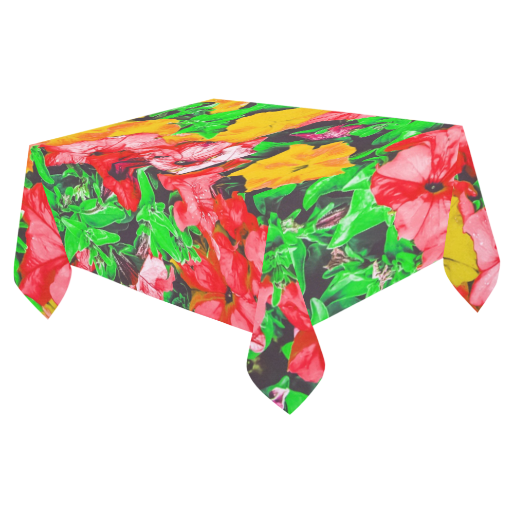 closeup flower abstract background in pink red yellow with green leaves Cotton Linen Tablecloth 52"x 70"